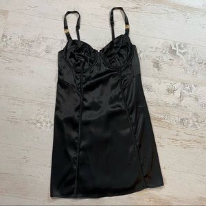 Victorias Secret Black Satin Bodycon Slip Lingerie Dress
